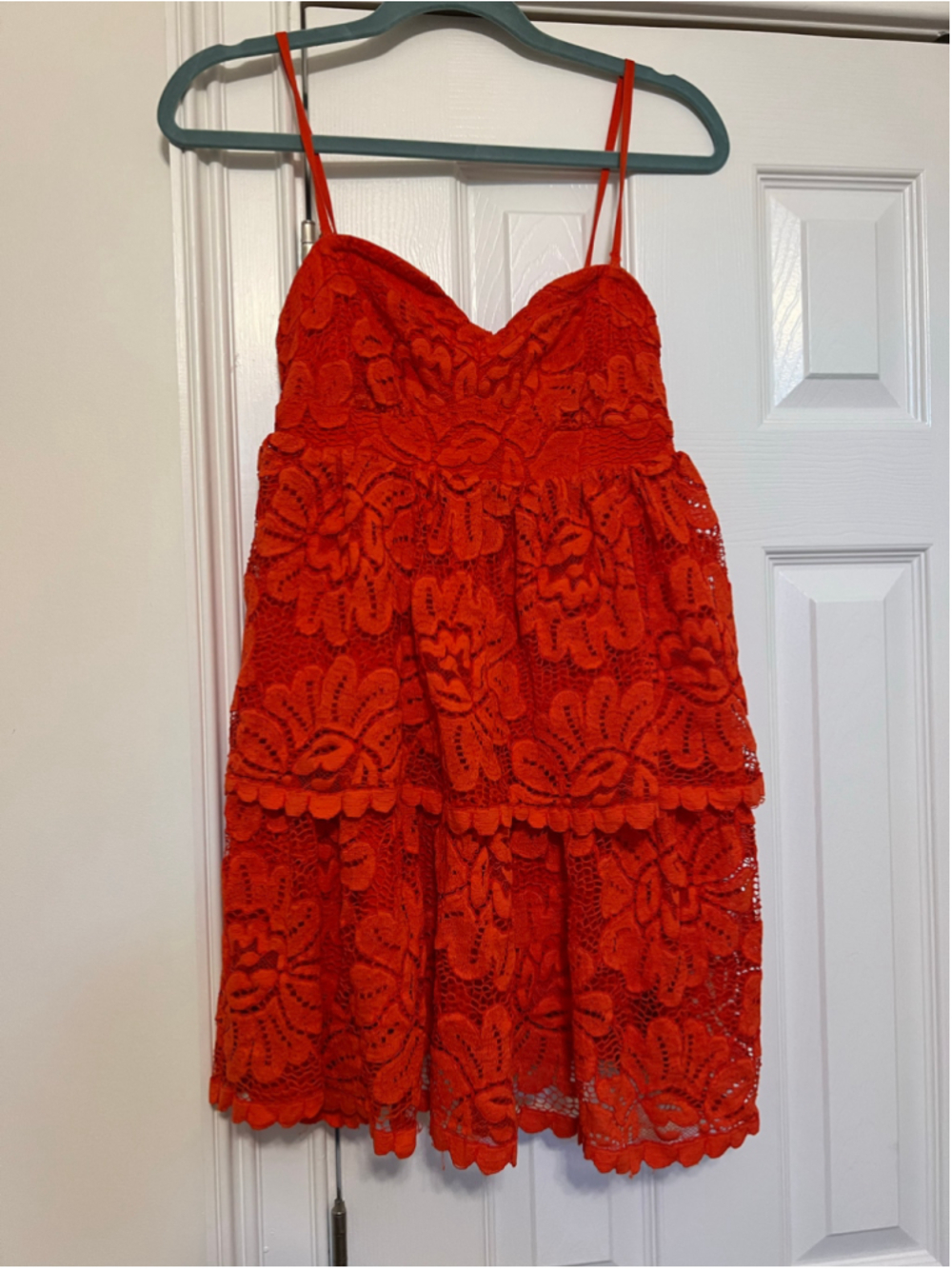 Women's Maeve Anthropologie Orange Lace Mini Dress Size Small Removable Straps